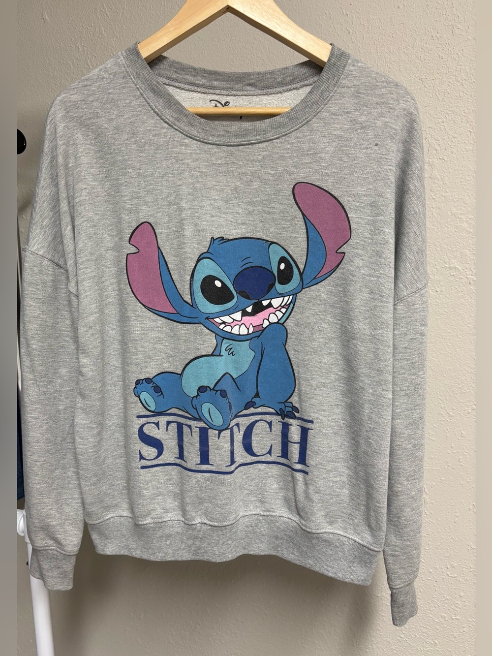 Official Disney Stitch Heather Gray Drop Shoulder Crewneck Sweatshirt Large L